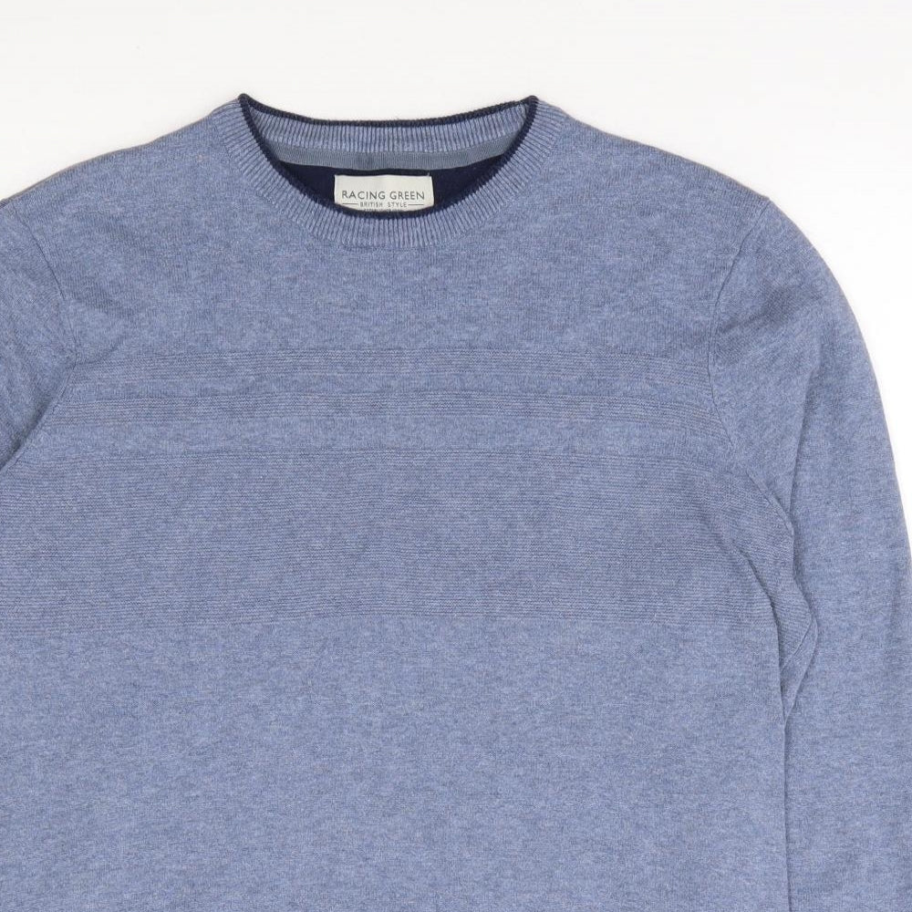 Racing Green Mens Blue Crew Neck Cotton Pullover Jumper Size M