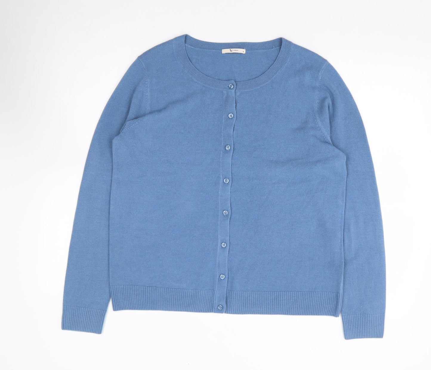TU Womens Blue Round Neck Acrylic Cardigan Jumper Size 16