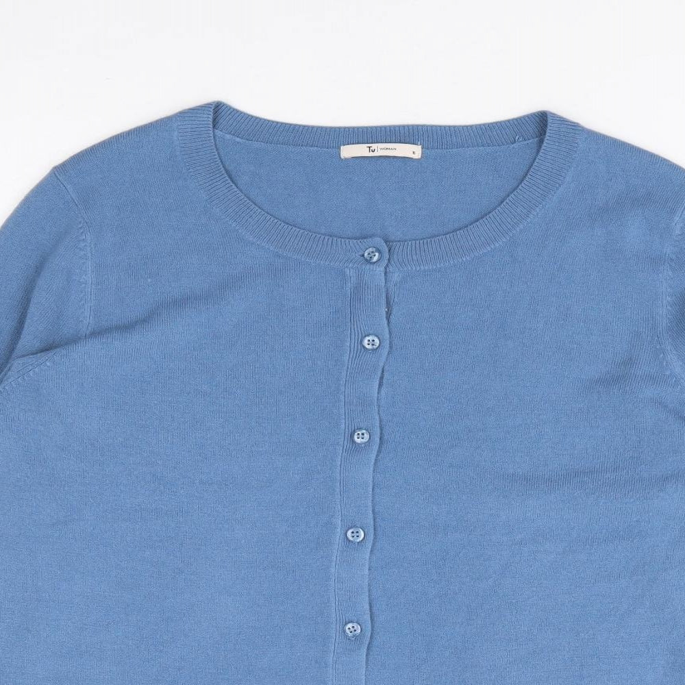 TU Womens Blue Round Neck Acrylic Cardigan Jumper Size 16