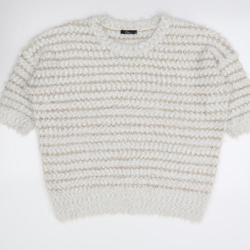 Bonmarché Womens Ivory Round Neck Striped Polyester Pullover Jumper Size L
