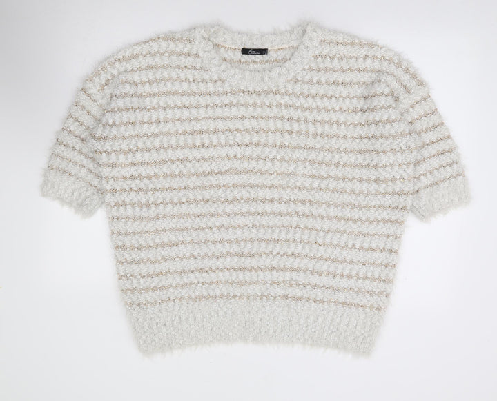 Bonmarché Womens Ivory Round Neck Striped Polyester Pullover Jumper Size L