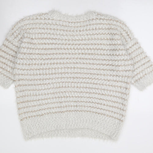 Bonmarché Womens Ivory Round Neck Striped Polyester Pullover Jumper Size L