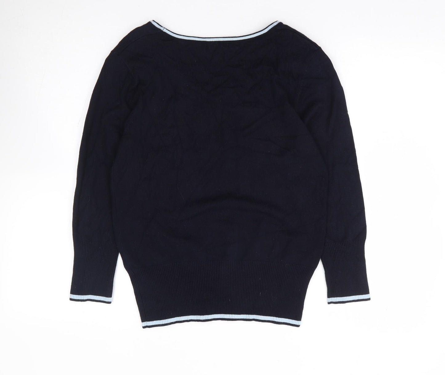 Roman Womens Blue Scoop Neck Polka Dot Viscose Pullover Jumper Size 12