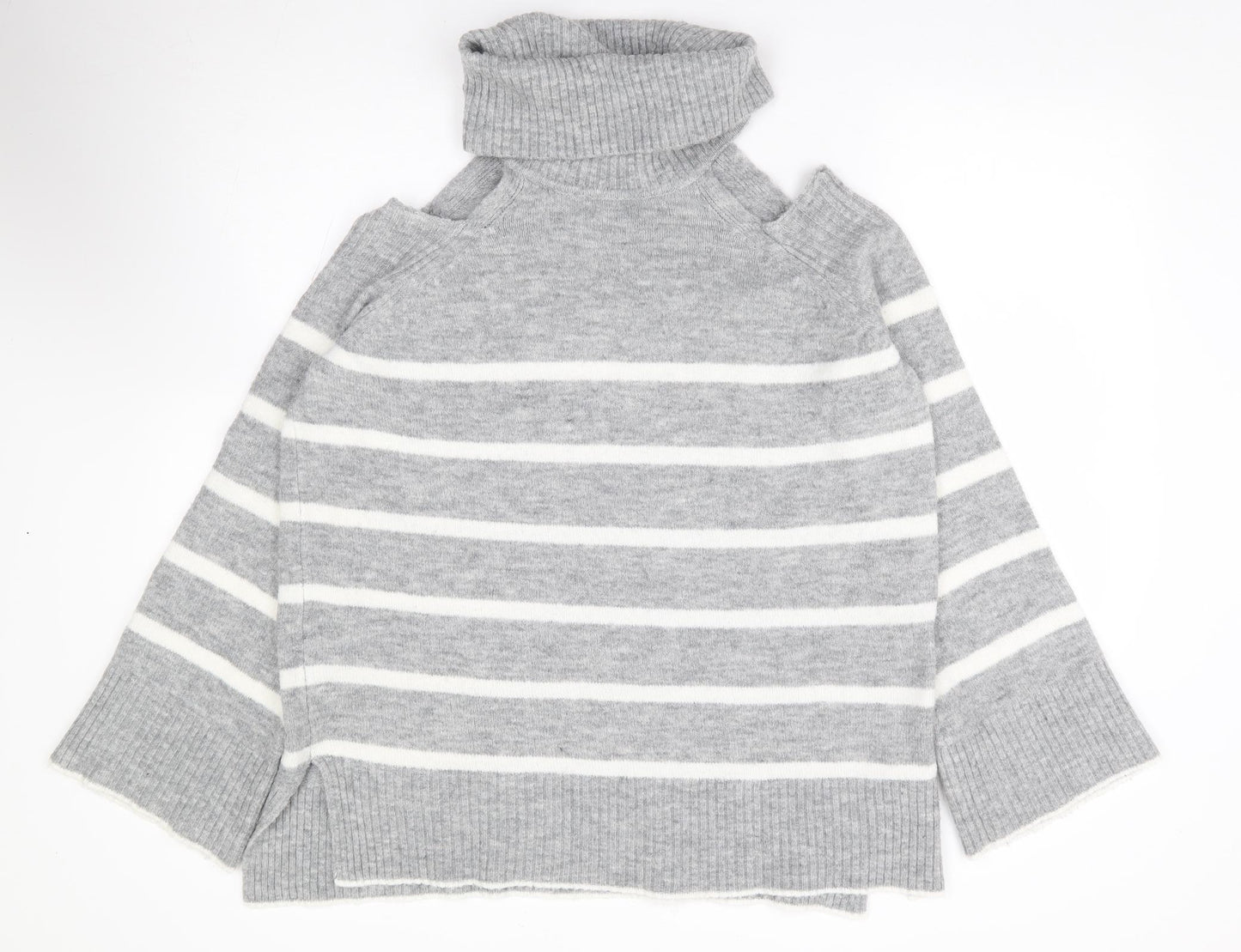 River Island Womens Grey Roll Neck Striped Acrylic Pullover Jumper Size 10