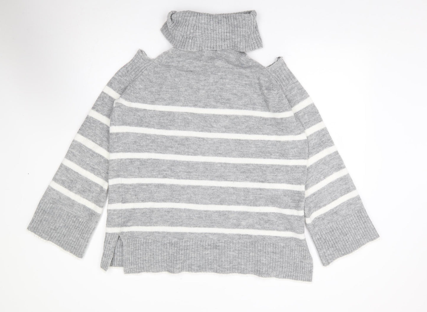 River Island Womens Grey Roll Neck Striped Acrylic Pullover Jumper Size 10