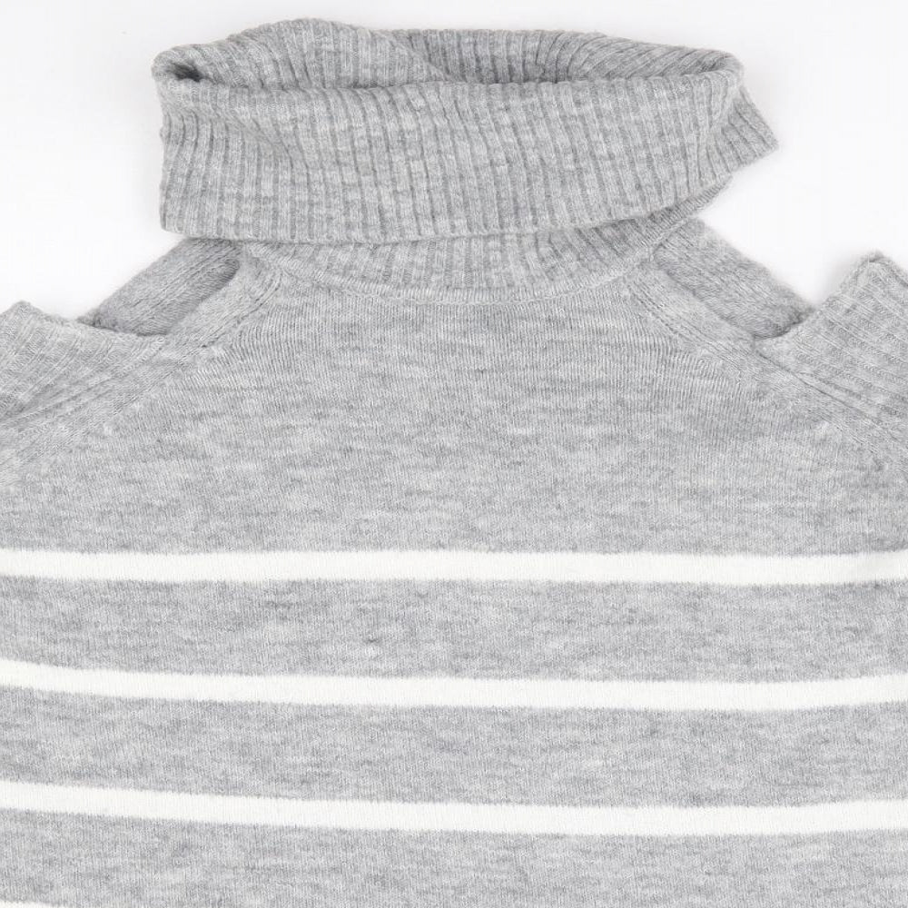 River Island Womens Grey Roll Neck Striped Acrylic Pullover Jumper Size 10