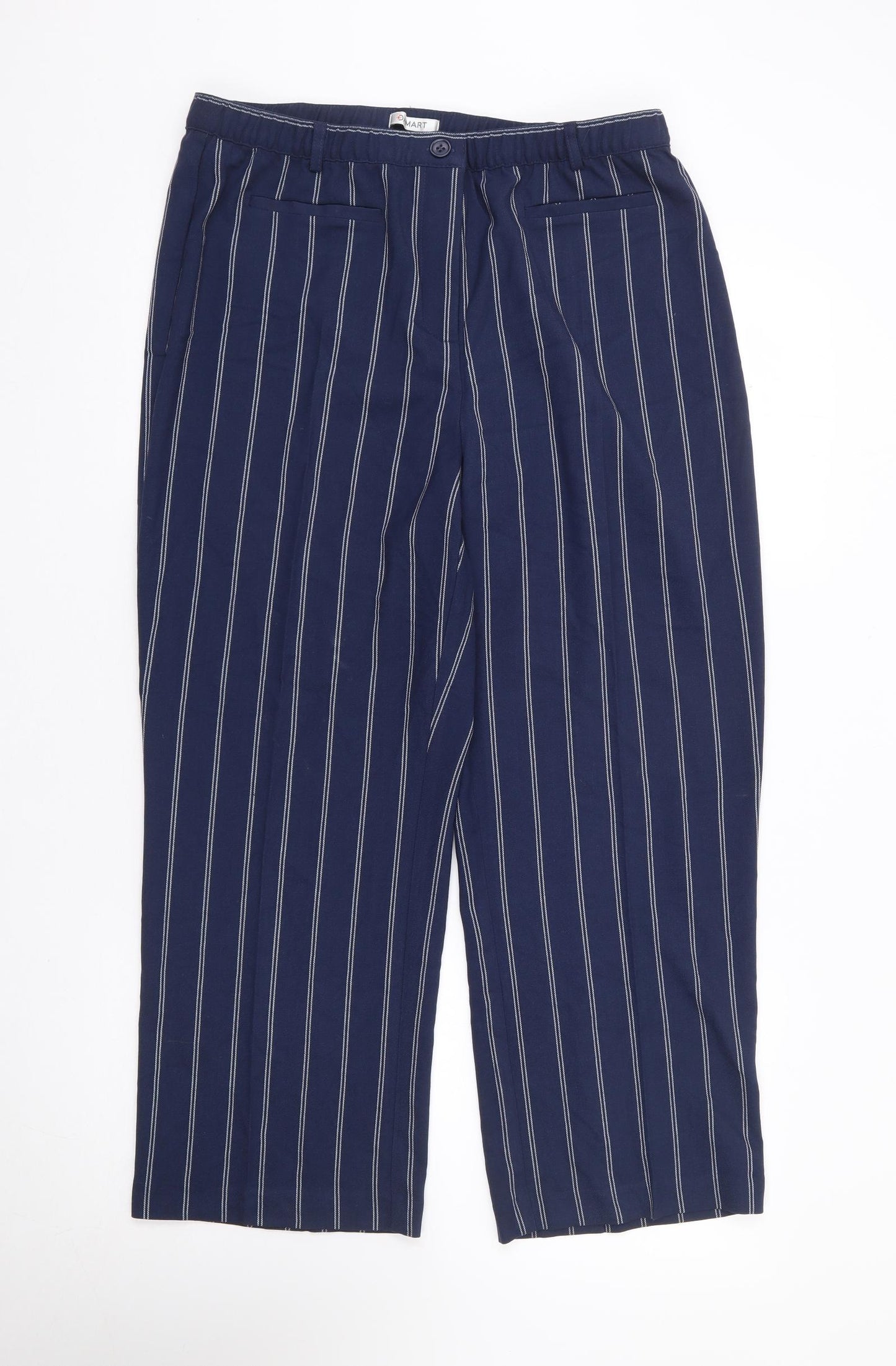 Damart Womens Blue Striped Polyester Trousers Size 16 L26 in Regular Zip