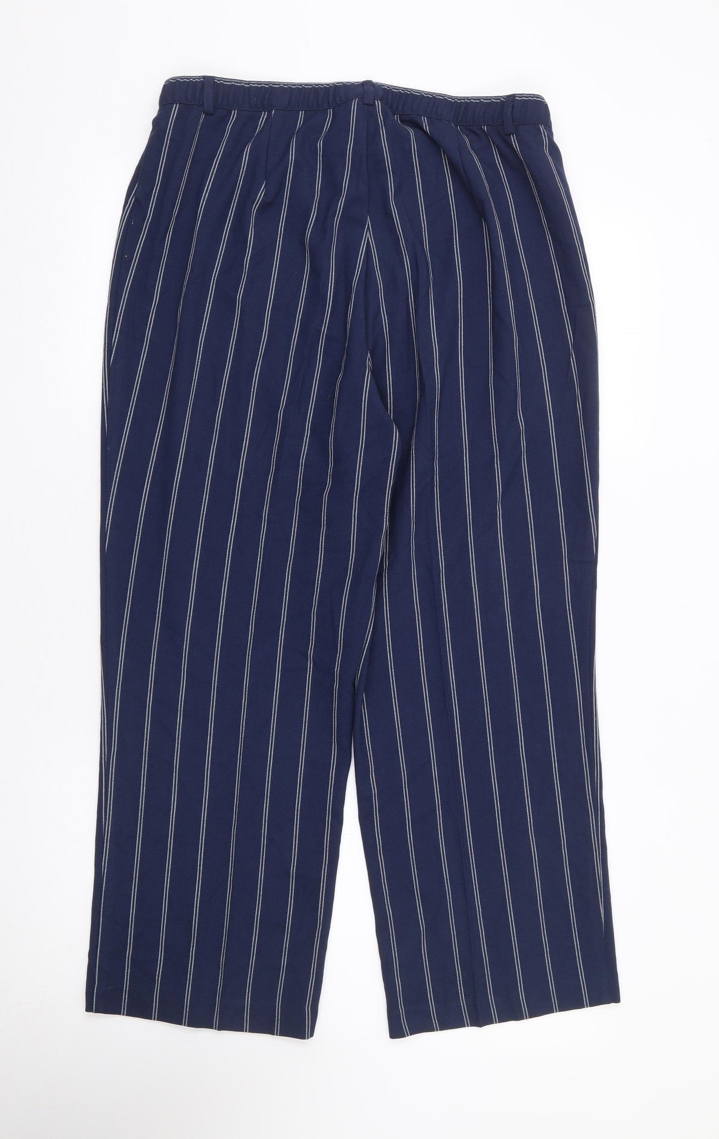 Damart Womens Blue Striped Polyester Trousers Size 16 L26 in Regular Zip