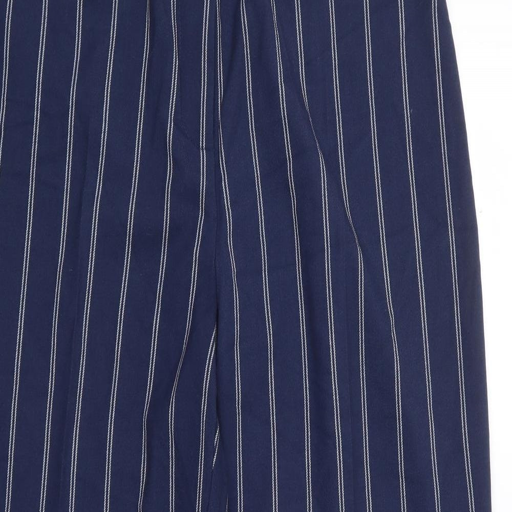 Damart Womens Blue Striped Polyester Trousers Size 16 L26 in Regular Zip