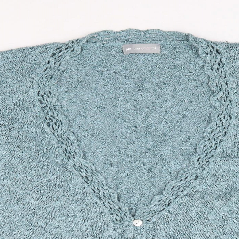 Per Una Womens Blue V-Neck Viscose Cardigan Jumper Size 16