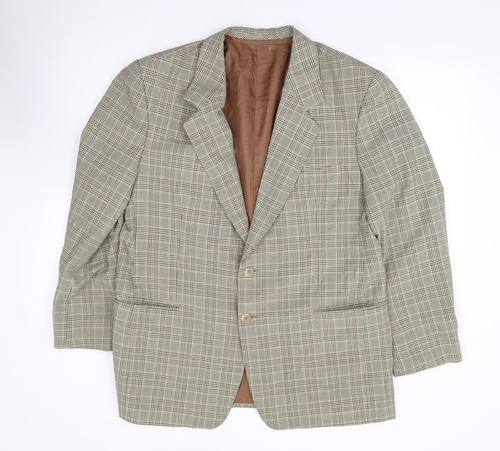 Preworn Mens Beige Plaid Polyester Jacket Suit Jacket Size 40