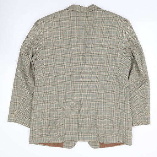 Preworn Mens Beige Plaid Polyester Jacket Suit Jacket Size 40