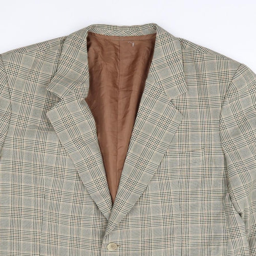 Preworn Mens Beige Plaid Polyester Jacket Suit Jacket Size 40