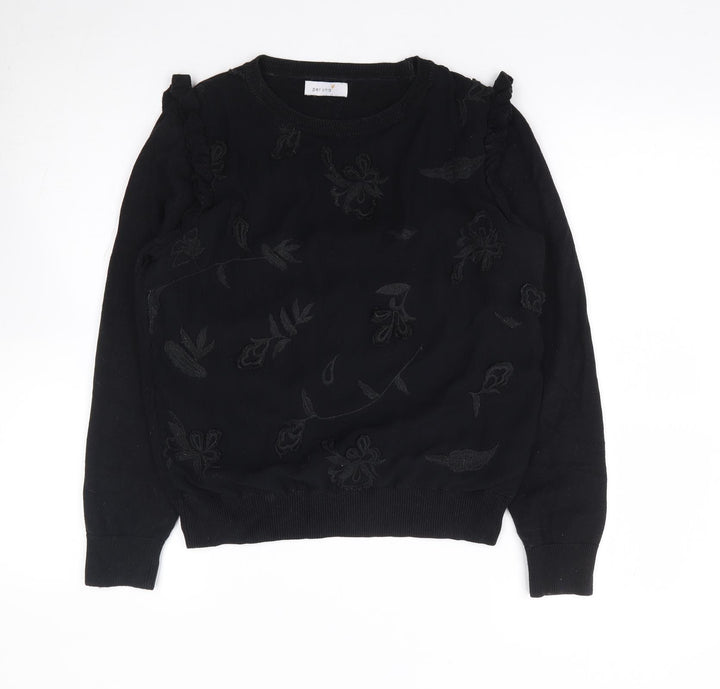 Per Una Womens Black Round Neck Floral Cotton Pullover Jumper Size 10