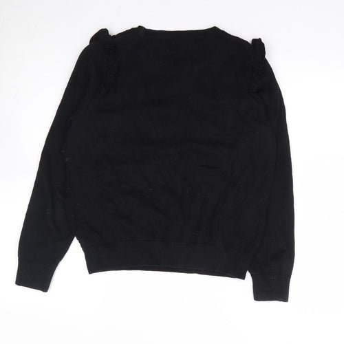 Per Una Womens Black Round Neck Floral Cotton Pullover Jumper Size 10