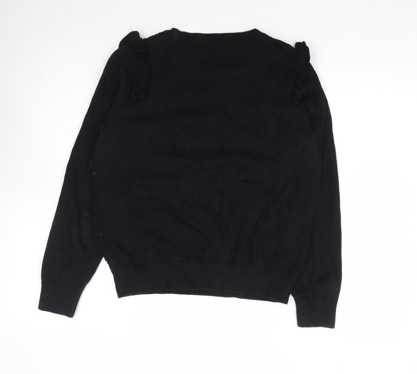 Per Una Womens Black Round Neck Floral Cotton Pullover Jumper Size 10