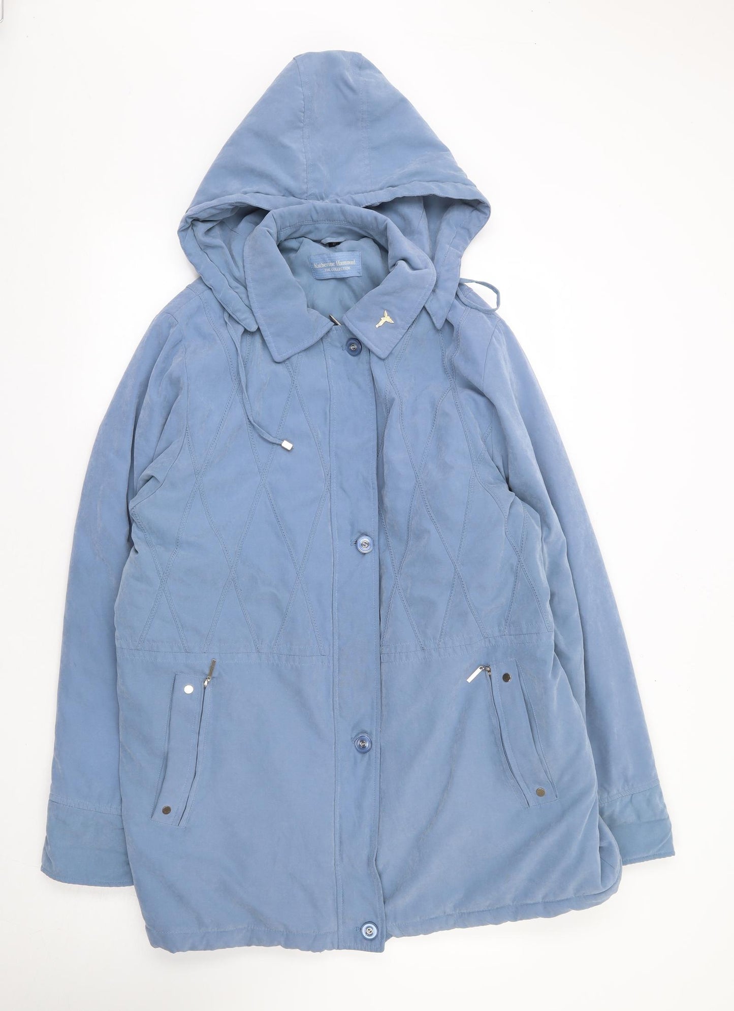 Katherine Hammond Womens Blue Quilted Coat Size 16 Zip