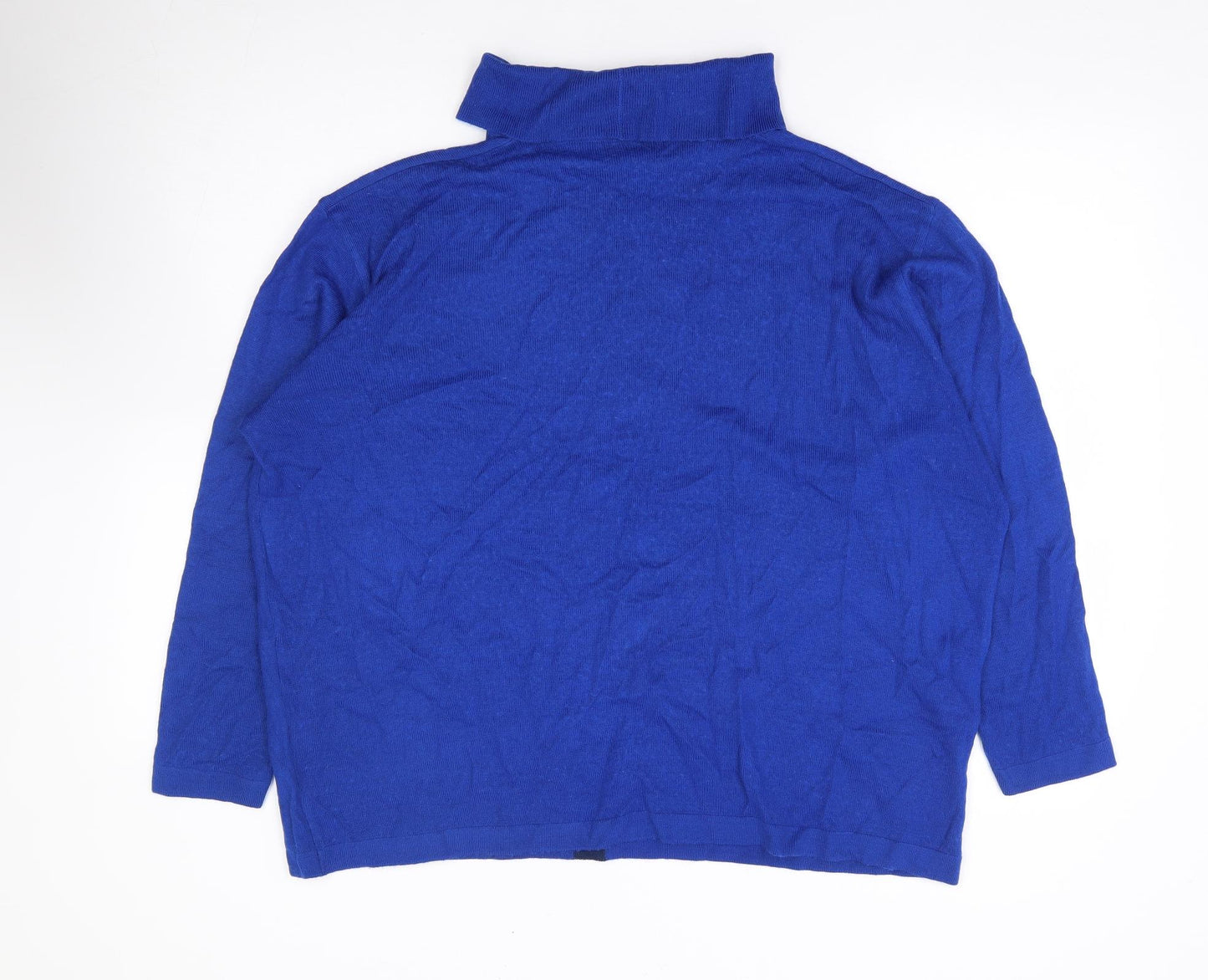 LUCIA Womens Blue Roll Neck Geometric Acrylic Henley Jumper Size L