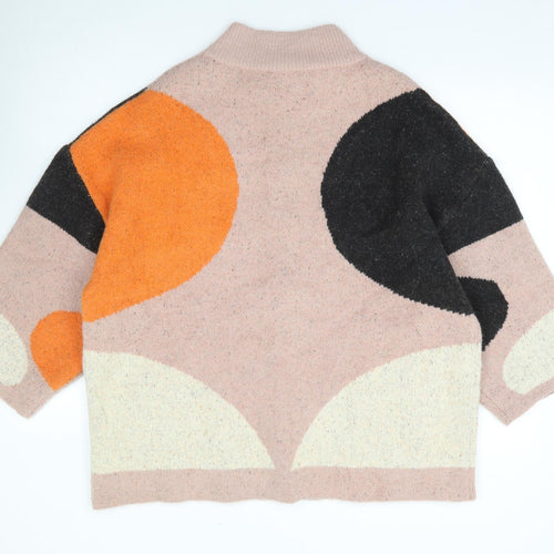 Parfois Womens Multicoloured Crew Neck Geometric Acrylic Full Zip Jumper Size M
