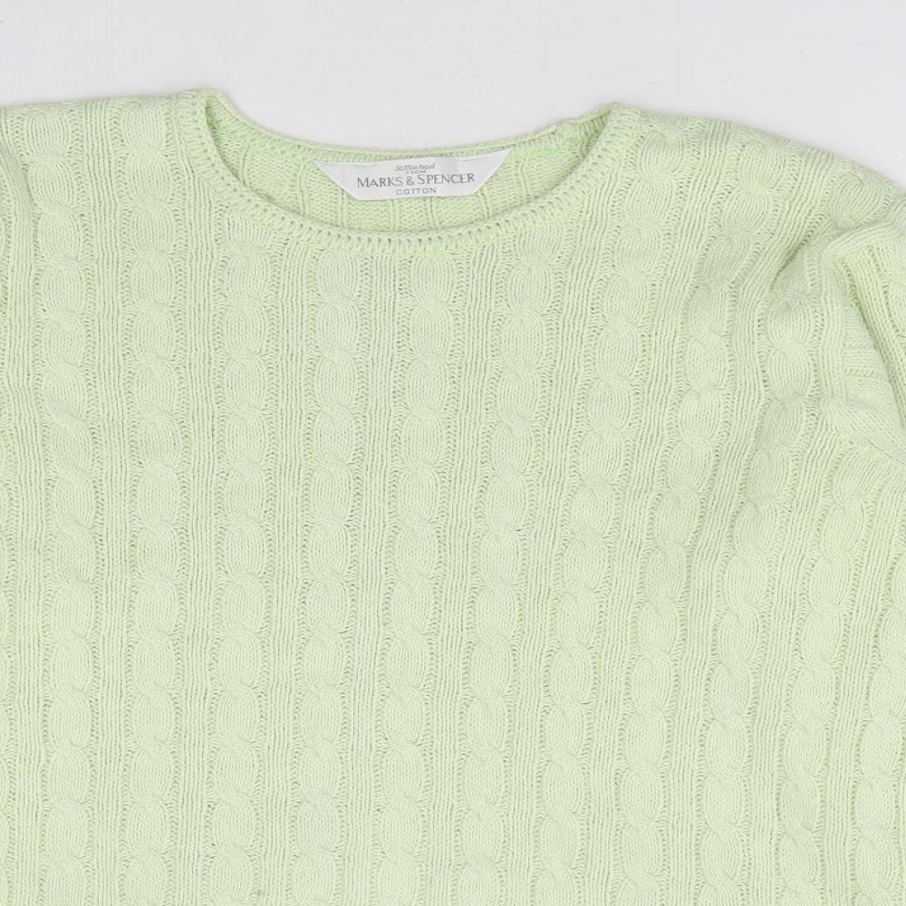 Marks and Spencer Womens Green Round Neck 100% Cotton Pullover Jumper Size 8