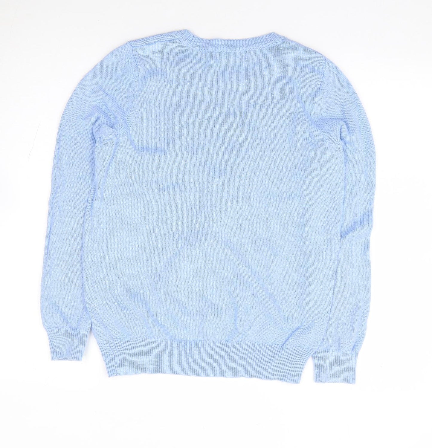 Marks and Spencer Womens Blue Crew Neck Geometric Cotton Pullover Jumper Size S - Christmas