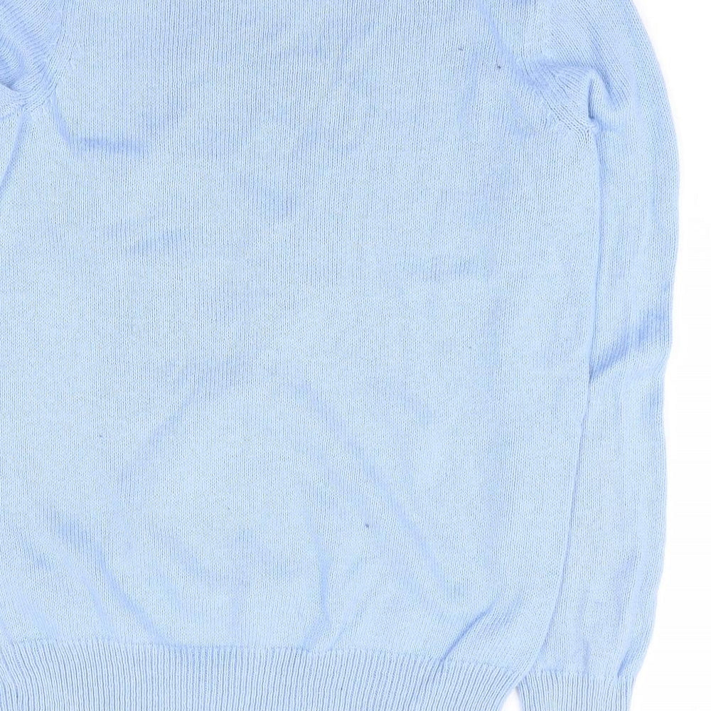 Marks and Spencer Womens Blue Crew Neck Geometric Cotton Pullover Jumper Size S - Christmas