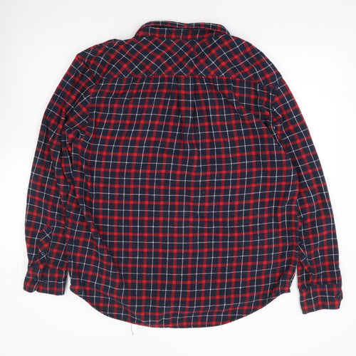 Boohoo Womens Red Plaid Cotton Jersey Button-Up Size 14 Collared