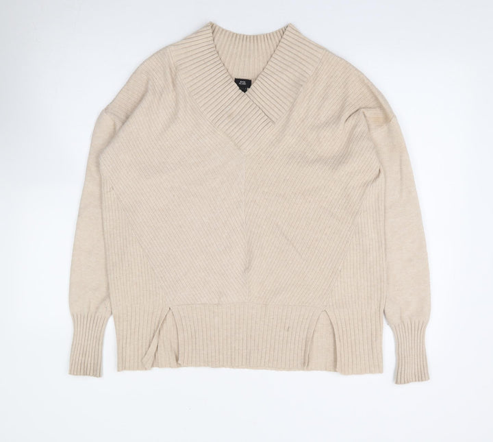 River Island Womens Beige V-Neck Viscose Pullover Jumper Size XS