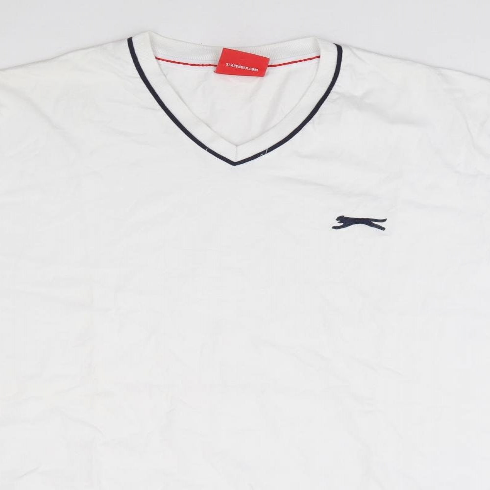 Slazenger Mens Ivory Cotton T-Shirt Size XL V-Neck