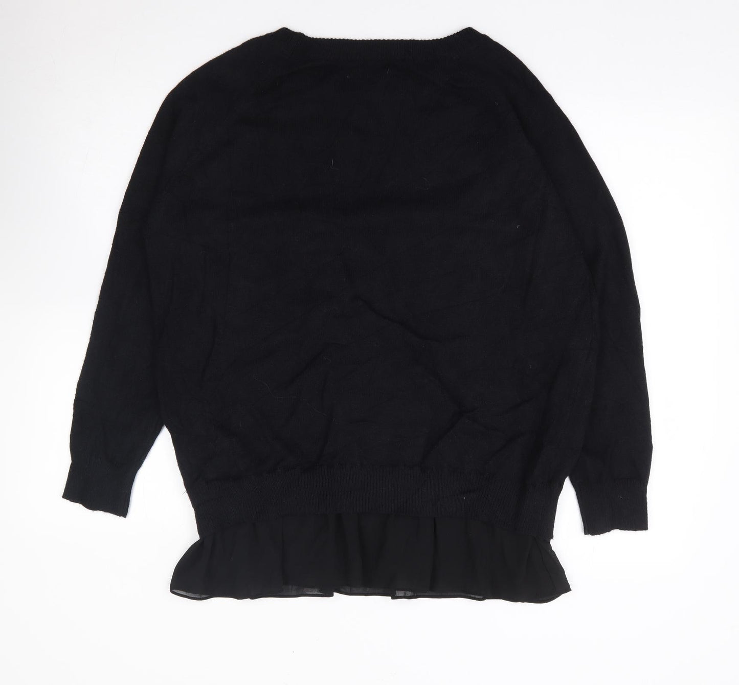 Quiz Womens Black Round Neck Floral Polyester Pullover Jumper Size M