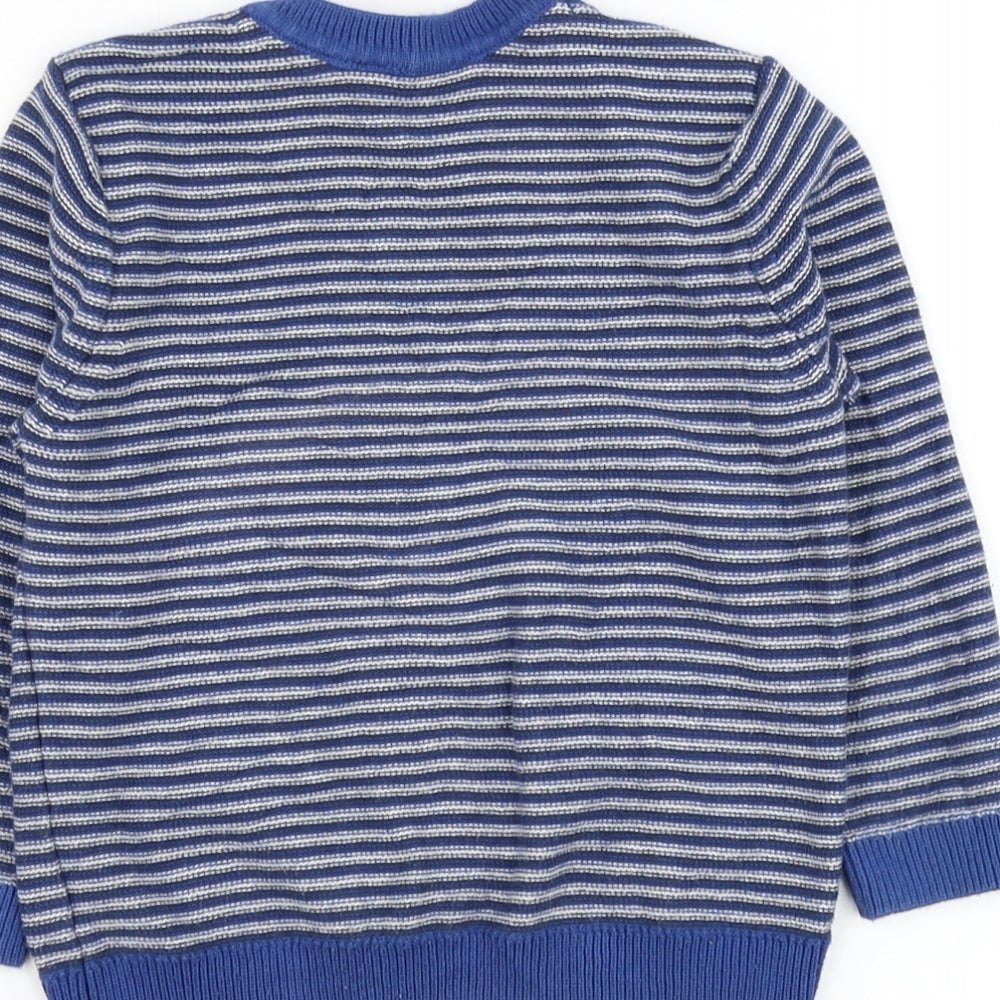 Mothercare Boys Blue Round Neck Striped Cotton Pullover Jumper Size 2-3 Years Pullover - Dinosaur