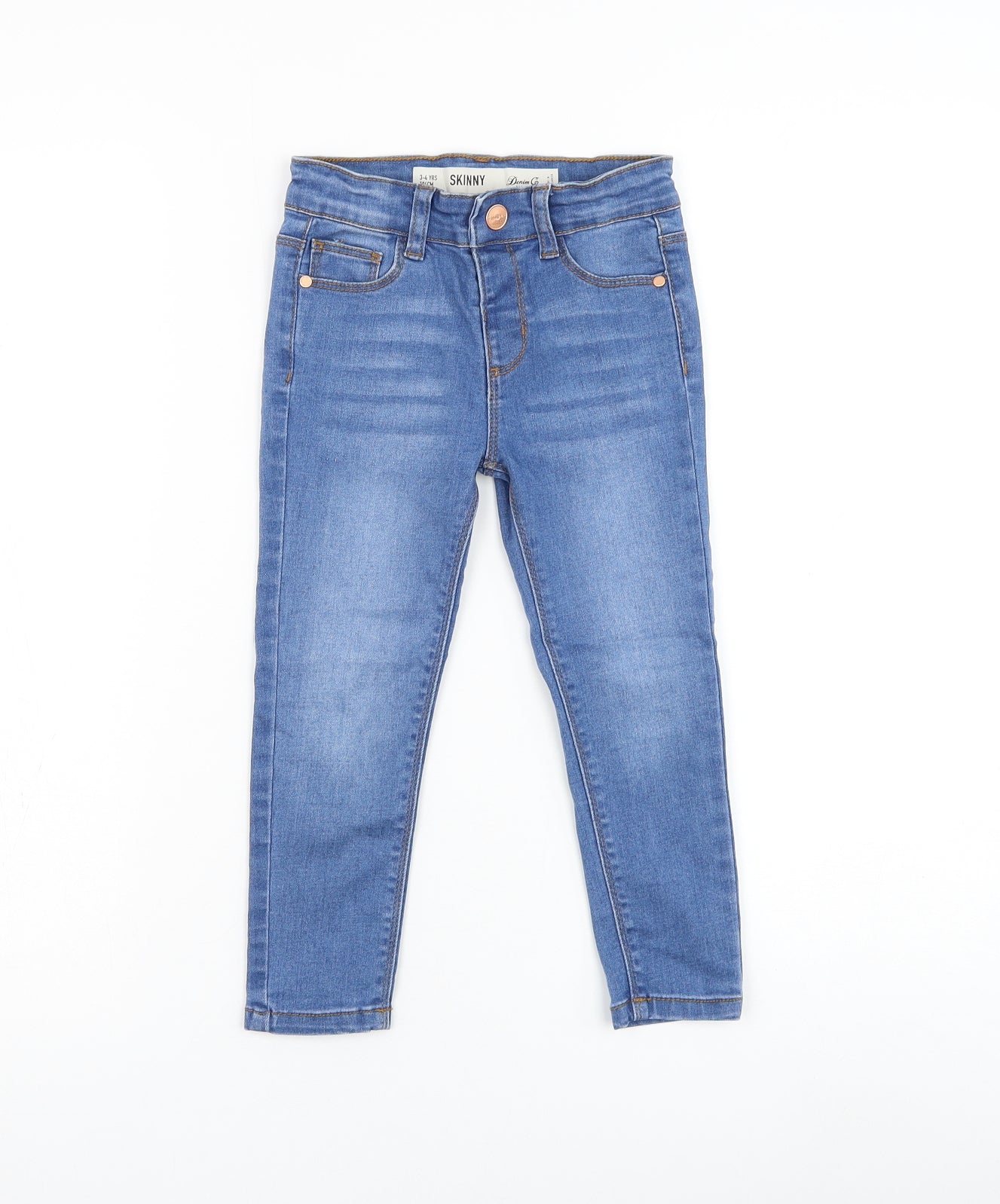 Primark Girls Blue Cotton Skinny Jeans Size 3-4 Years Regular Button