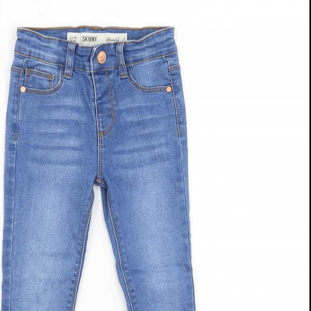Primark Girls Blue Cotton Skinny Jeans Size 3-4 Years Regular Button