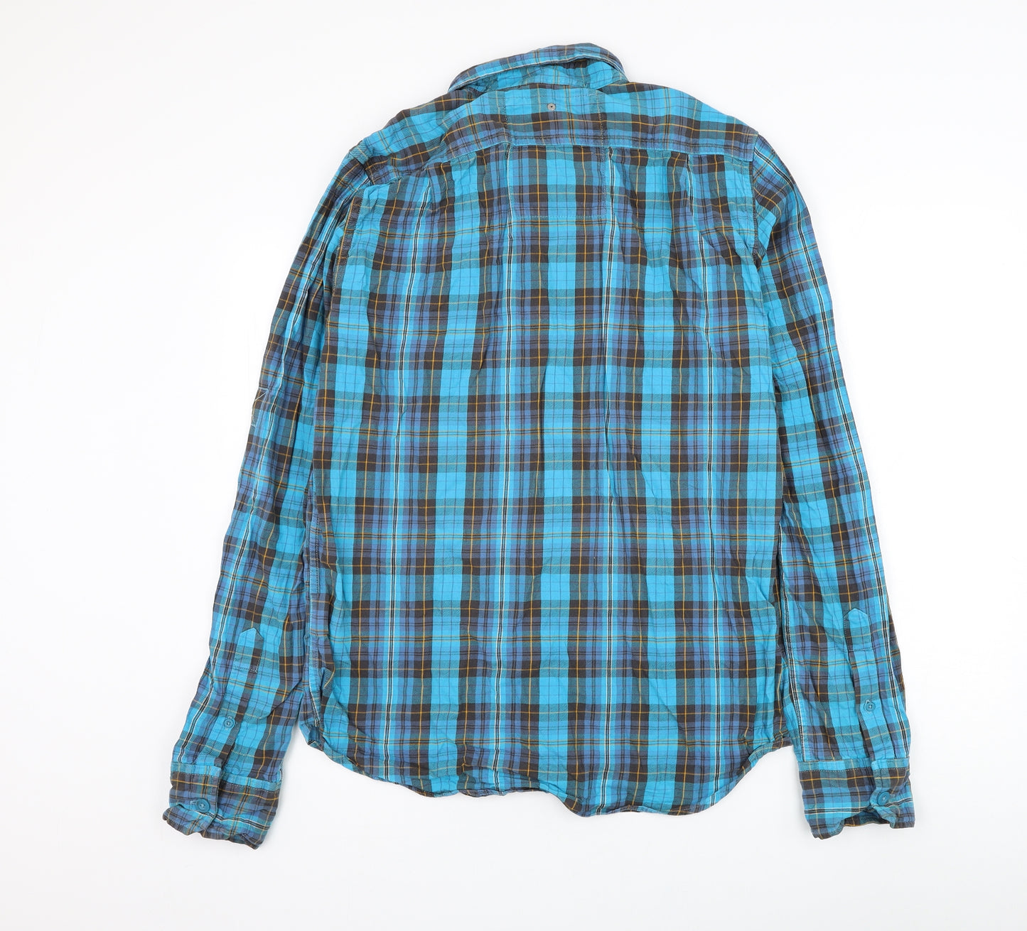 Superdry Mens Blue Check Cotton Button-Up Size XL Collared Button