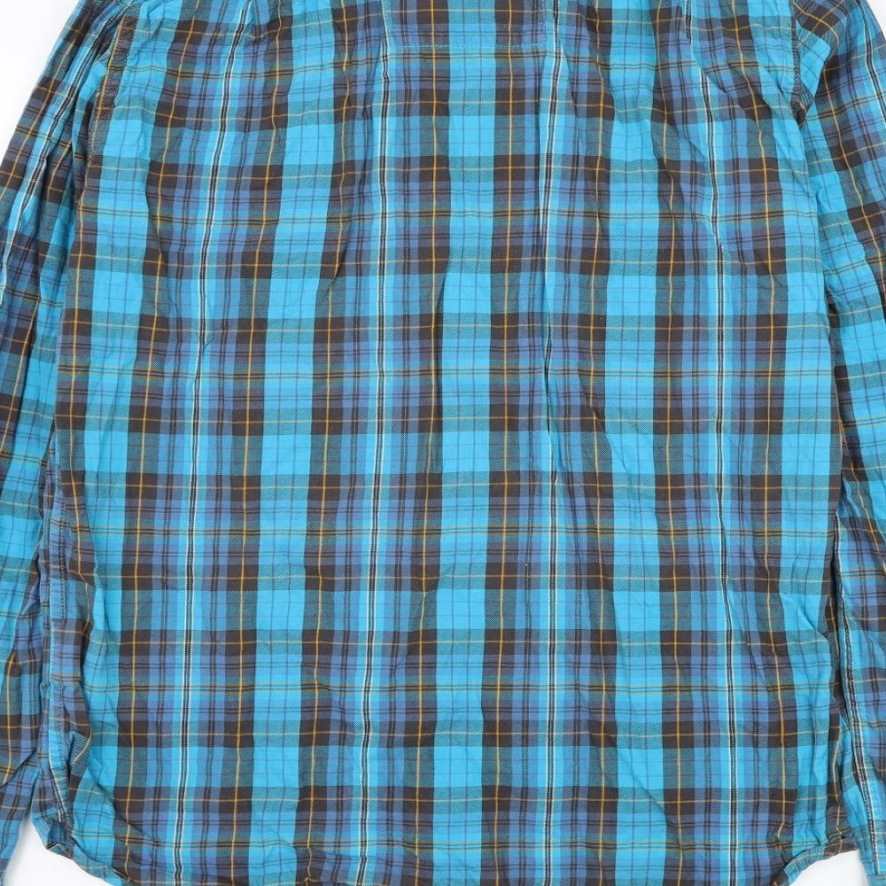 Superdry Mens Blue Check Cotton Button-Up Size XL Collared Button