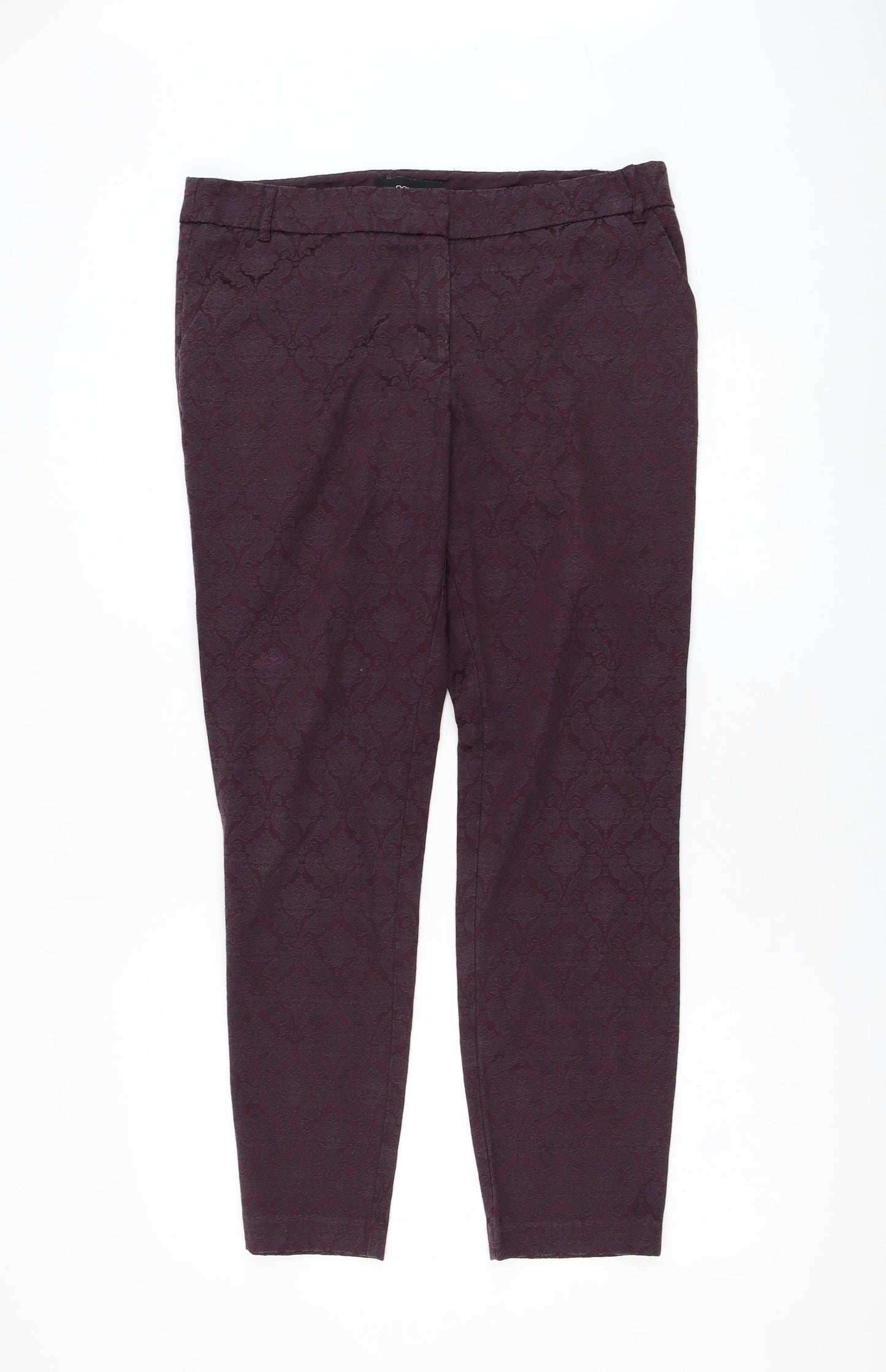 NEXT Womens Purple Paisley Cotton Trousers Size 12 L28 in Regular Zip