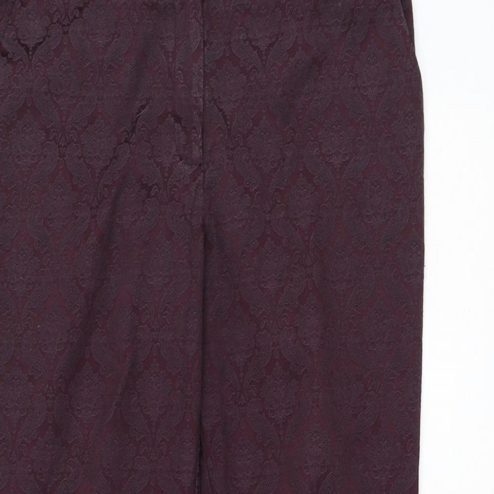 NEXT Womens Purple Paisley Cotton Trousers Size 12 L28 in Regular Zip