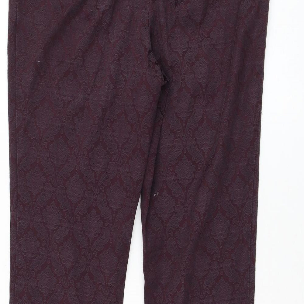 NEXT Womens Purple Paisley Cotton Trousers Size 12 L28 in Regular Zip