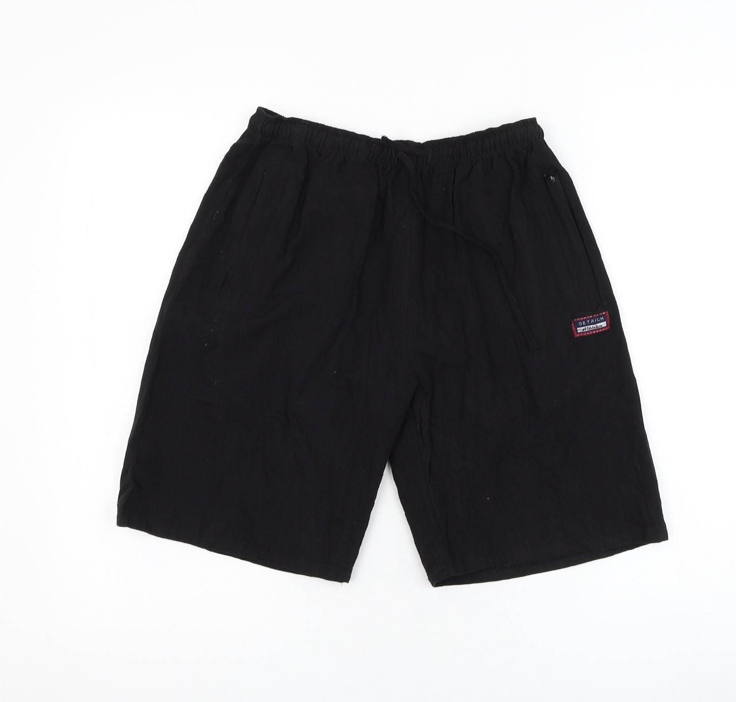 Get Rich Womens Black Polyester Sweat Shorts Size M L9 in Regular Drawstring