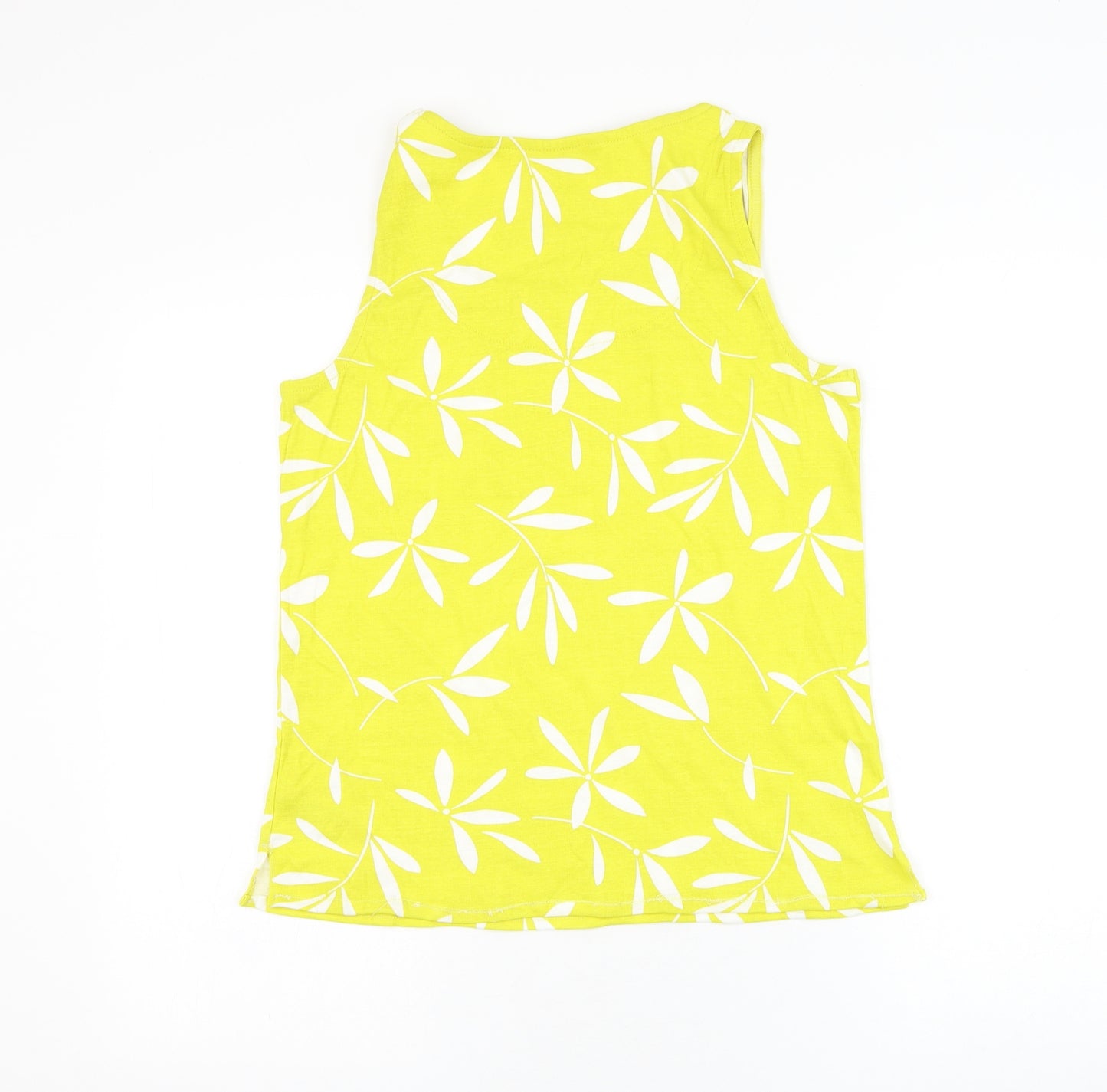 Bonmarché Womens Yellow Floral Cotton Basic Tank Size 14 Round Neck