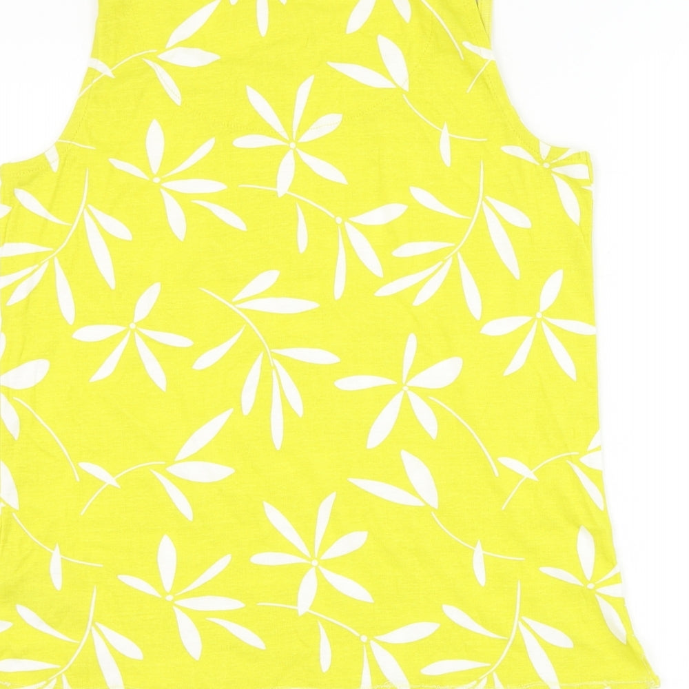 Bonmarché Womens Yellow Floral Cotton Basic Tank Size 14 Round Neck