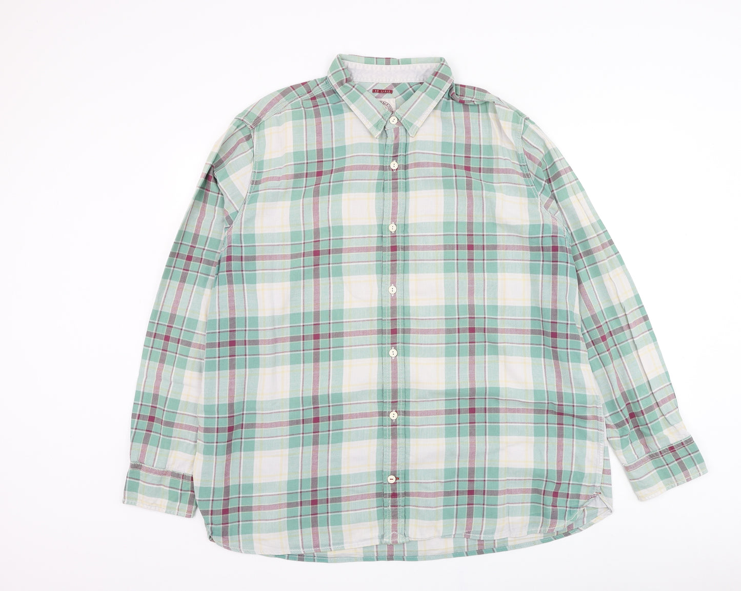Fat Face Mens Green Plaid Cotton Button-Up Size 2XL Collared Button