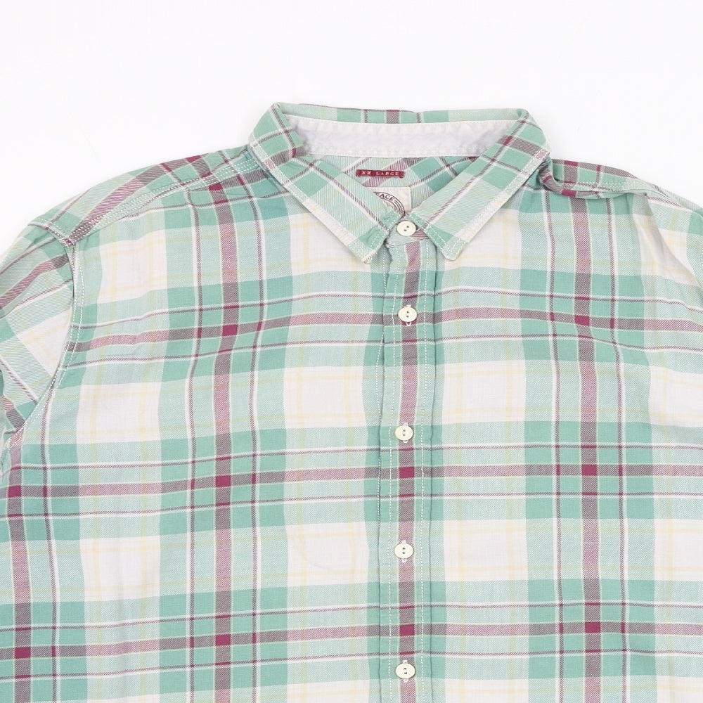 Fat Face Mens Green Plaid Cotton Button-Up Size 2XL Collared Button