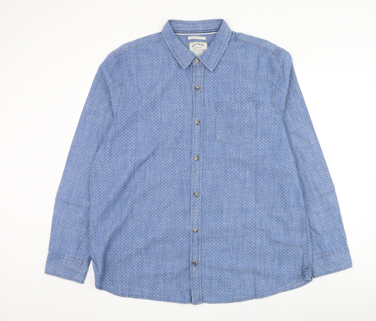 Fat Face Mens Blue Cotton Dress Shirt Size 2XL Collared Button