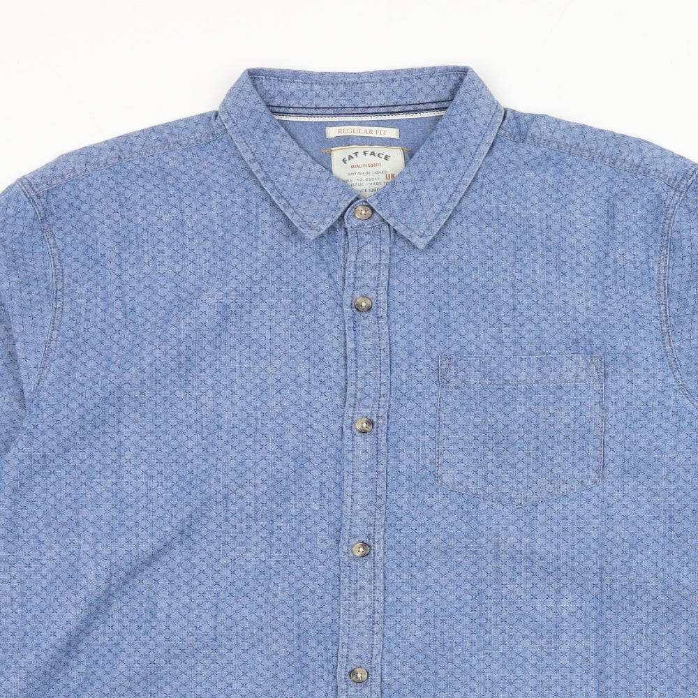 Fat Face Mens Blue Cotton Dress Shirt Size 2XL Collared Button
