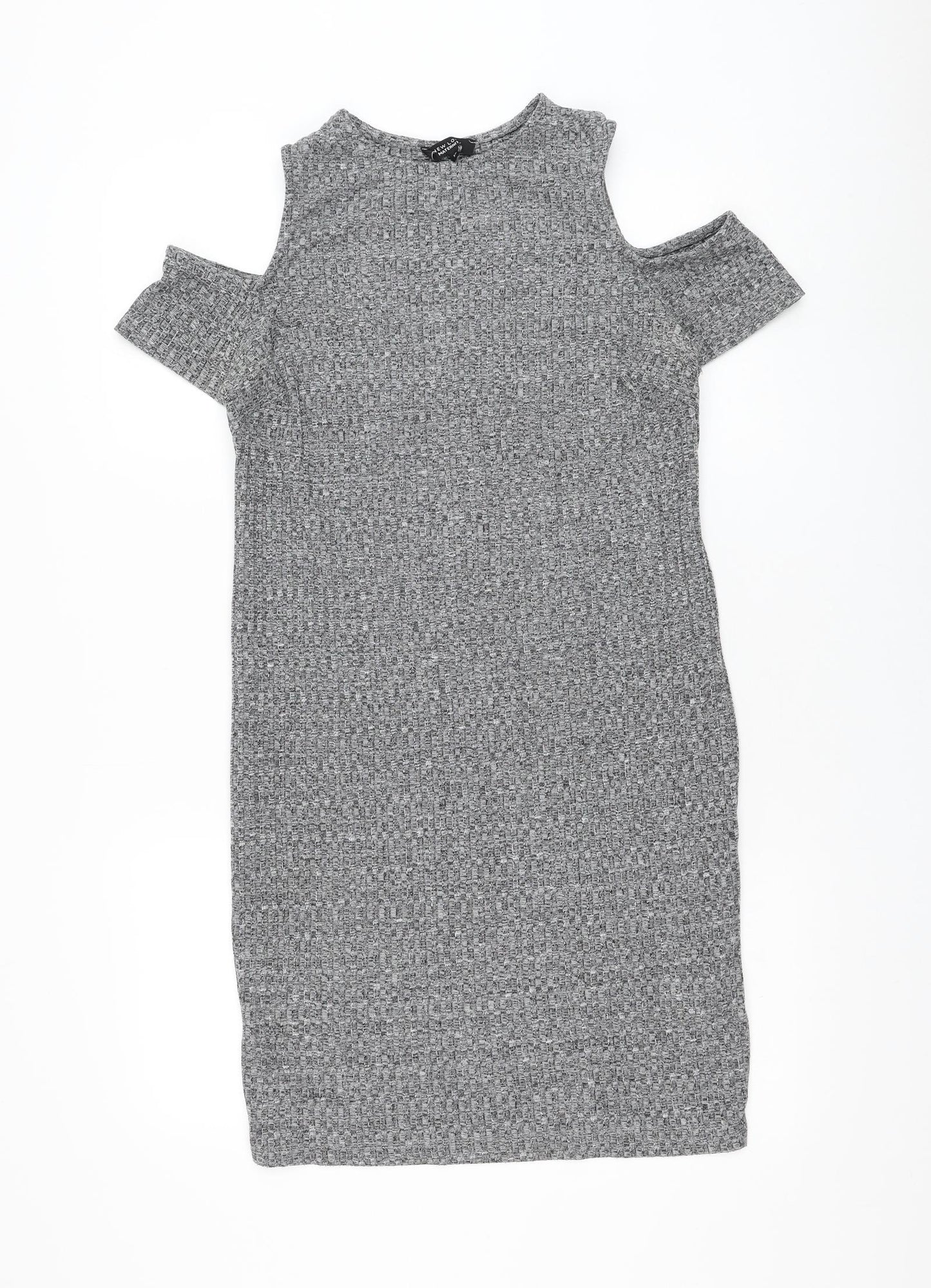New Look Womens Grey Polyester Pencil Dress Size 12 Round Neck Pullover