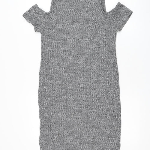 New Look Womens Grey Polyester Pencil Dress Size 12 Round Neck Pullover