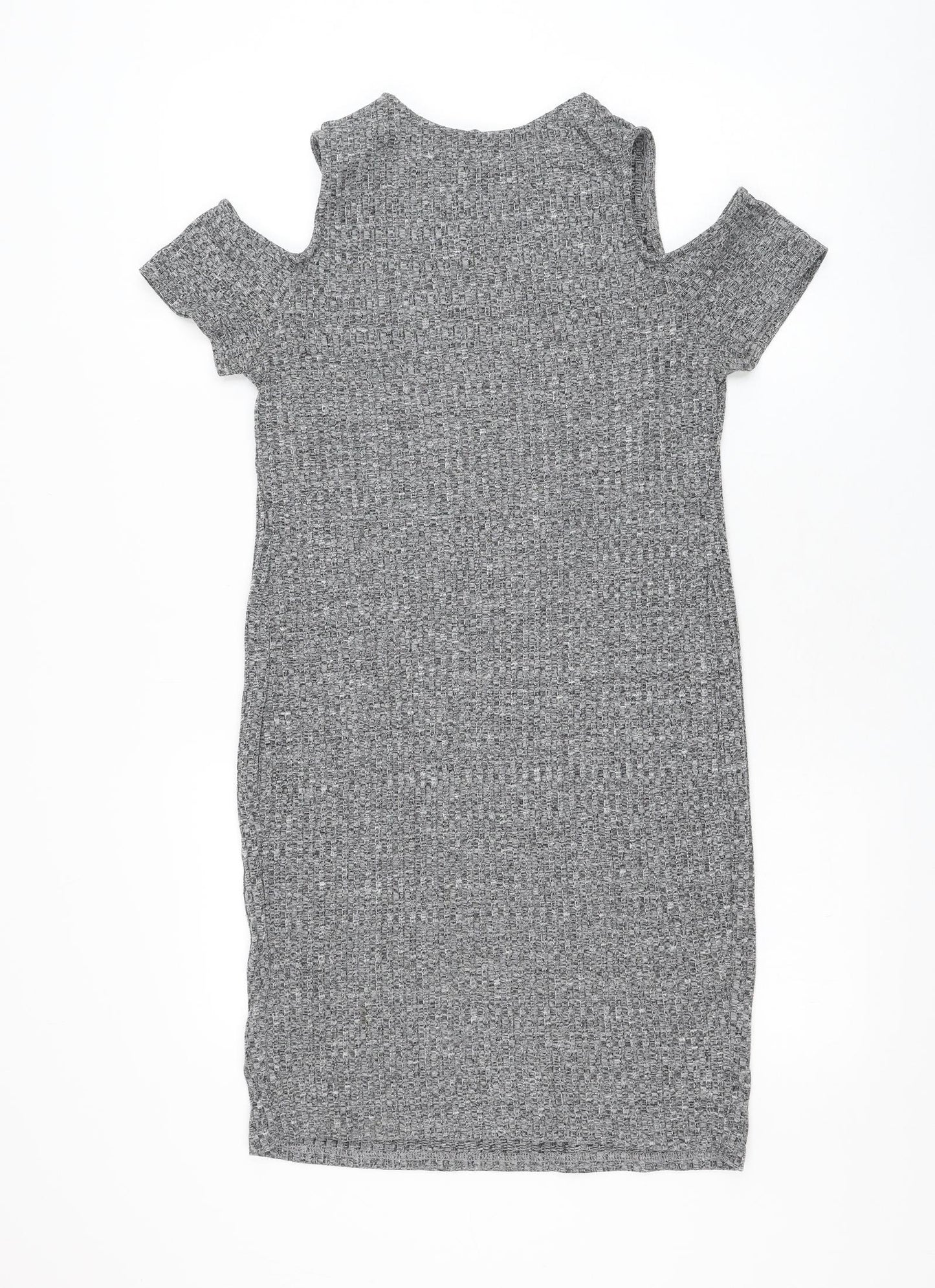 New Look Womens Grey Polyester Pencil Dress Size 12 Round Neck Pullover