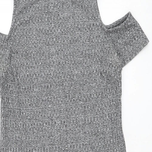 New Look Womens Grey Polyester Pencil Dress Size 12 Round Neck Pullover