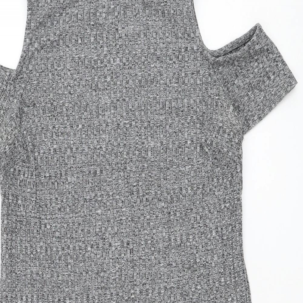 New Look Womens Grey Polyester Pencil Dress Size 12 Round Neck Pullover